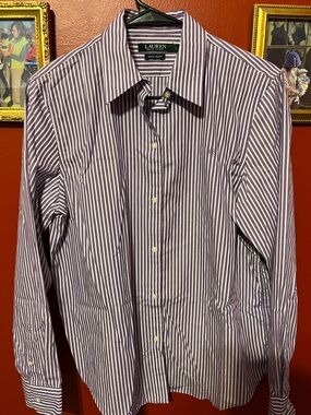 Lauren Ralph Lauren Purple and White Striped Dress Shirt